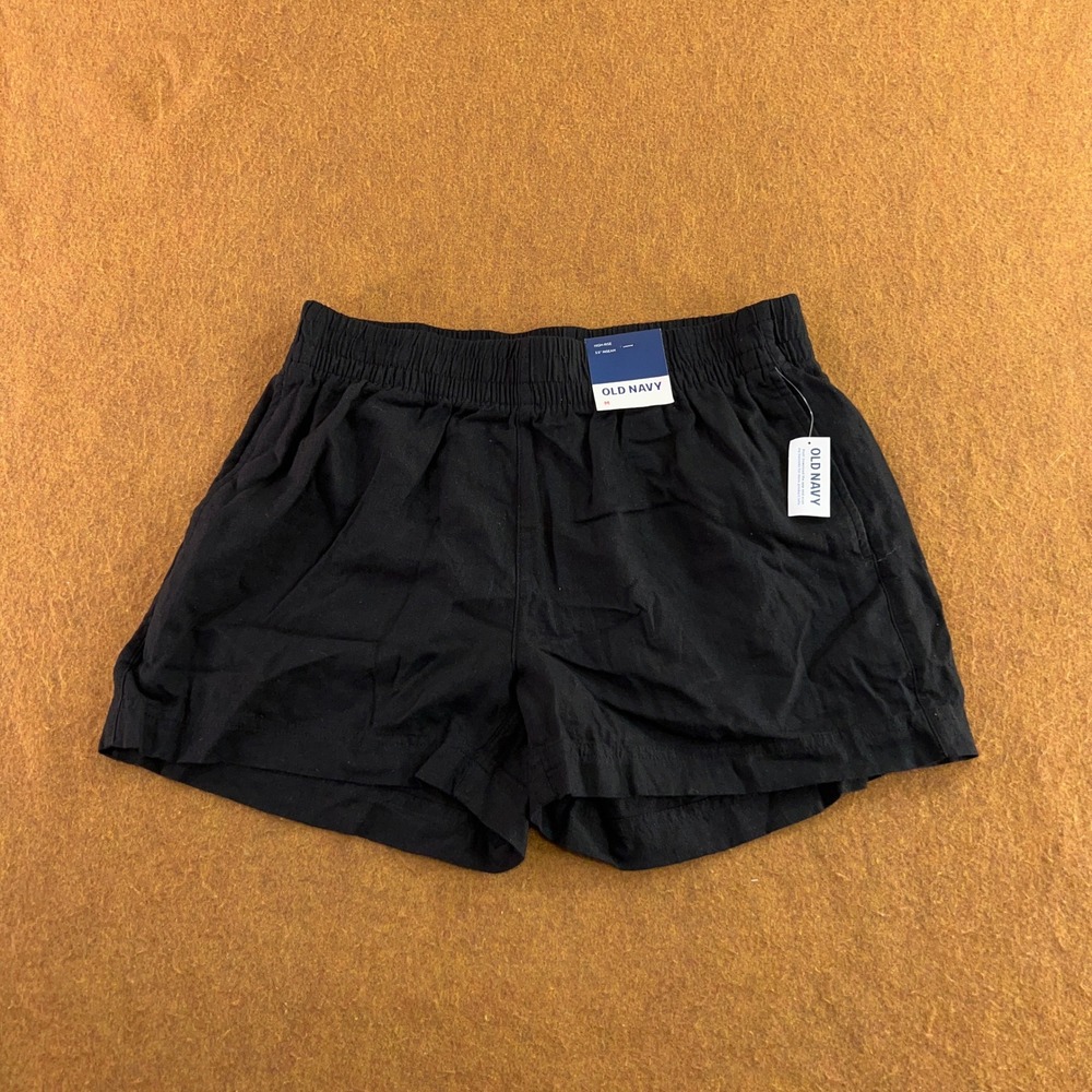 Old Navy Womens Medium Black High-Rise Linen-Blend Pull-On Shorts NWT